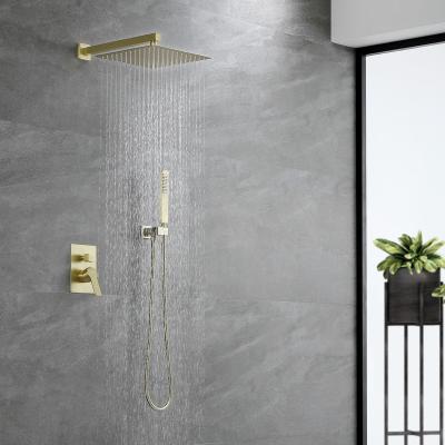 China CUPC Squareless Sliding Bar Shower Set Brass Rainfall Shower System Brushed Gold 12 Inch Wall Mounted Shower for sale