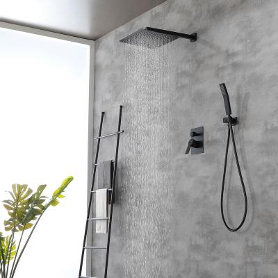 China Without Sliding Bar Bathroom Rain Shower Matte Black Cold Water Shower Mixer Bathroom Shower Set With 3Balancing Valve for sale