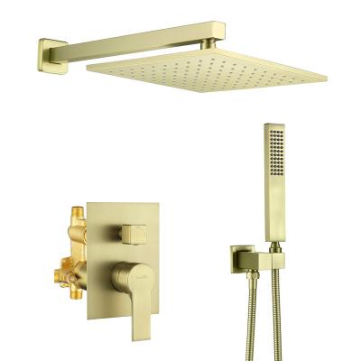 China Without Sliding Bar CUPC CEC Brushed Gold Concealed Shower Set Brass Wall Mounted Shower Set Rainfall Bathroom Shower Set for sale