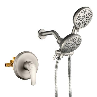 China Without Sliding Bar Bathroom Faucet Wall Mounted Hot Cold Shower Set Brushed Gold Waterfall Shower System Bathtub Shower Set for sale