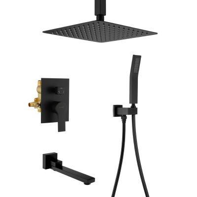 China Without Sliding Bar 10 Inch Black Bathroom Rain Shower Faucet Set Ceiling Mount Shower System With Handheld Shower for sale