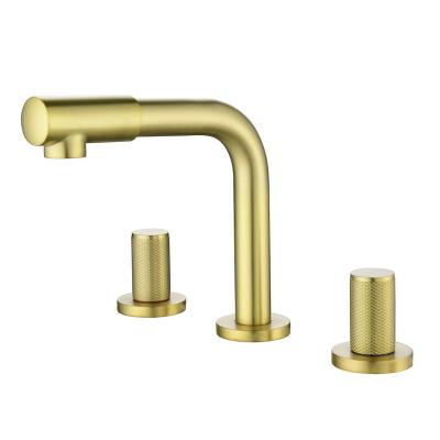 China Brass Faucets 3 Metered Hole Faucets Hot and Cold Water Mixer Sink Faucet Brushed Gold Sink Faucet for Bathroom for sale