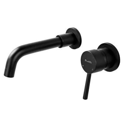 China Without Holes Matte Black Double Sliding Bar 360 Degree Rotation Hidden Wall Mounted Sink Faucet Bathroom Faucet for sale