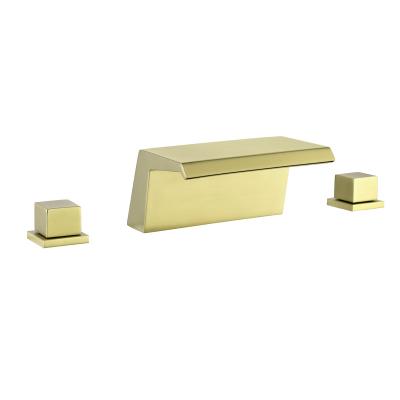 China Faucets Bathroom Basin Water Faucet Gold 2 Metered Faucet Handles 3 Hole Brass Waterfall Faucet for Basin Sink for sale