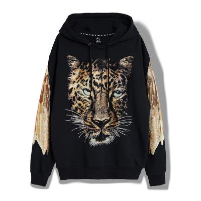 China Newest Designer Custom Graphic Hoodie Oversized Rhinestone Printing Anti-Shrink Hoodie With Rhinestone Thick Cotton Hoodie Men Black for sale