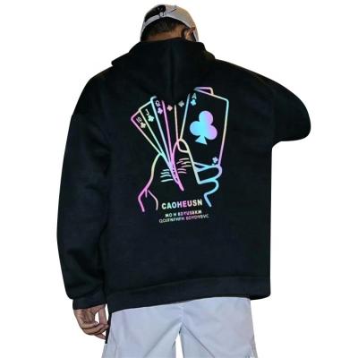 China Baisheng OEM Apparel Anti-Shrink Glow In The Dark Sweatshirt Men's Game Card Pullover Hoodies Reflective Graphic Hoodies For Men for sale