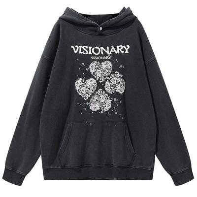 China Custom Logo Anti-Shrink Vintage Oversized Men's Black Acid Stone 100%Cotton Wash Men's Casual Hoodies for sale