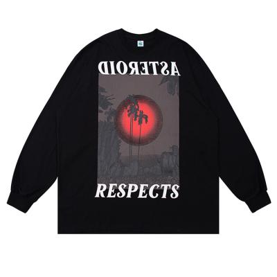 China Custom landscape anti-pilling printing rubber sweatshirts for men printed high street loose casual men's sweatshirt for sale