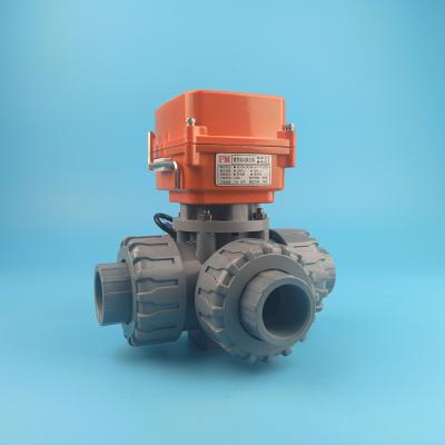 China dc 24v 3 way dn50 general regulating pvc motorized ball valve dn50 for sale