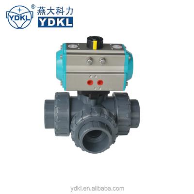 China General 3 way upvc pneumatic operated plastic ball valve for sale