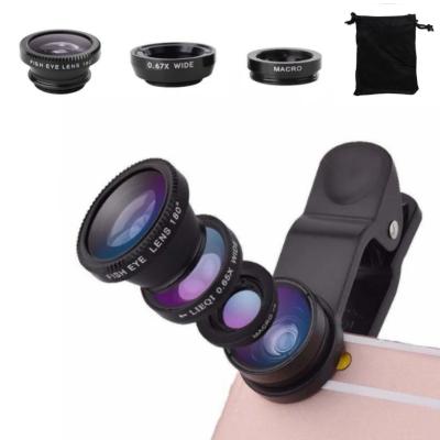 China Portable Mini 3 in 1 Wide Angle Mobile Phone Super Zoom Fisheye Camera Macro Lens For Smartphone HD Lens for sale