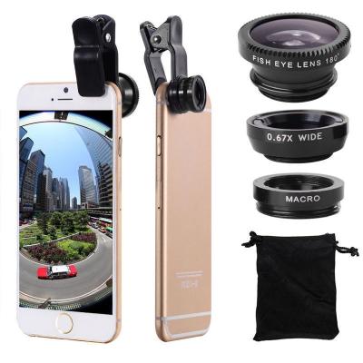 China Portable Universal 3 In 1 Fisheye Macro Lens Cell Phone Camera Wide Angle Lenses Fish Eye Lens for sale