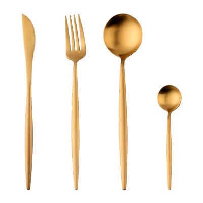 China 2021 Hot Style Viable 304 Stainless Steel Gold Flatware Spoon Fork Knife High Quality Cutlery Set For Home Hotel for sale