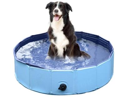 China Dropshipping PVC Dog Tub Swimming Bathtub Portable Foldable Outdoor Viable Wooden Folding Wooden Bottom Pond for Dog Pool, Baby Pet Tub for sale