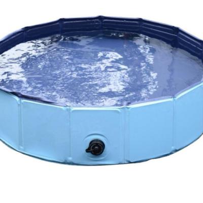 China Dropshipping Viable Outdoor Collapsible Portable PVC Dog Tub Swimming Bath Wooden Bottom Pond For Dog Pool, Baby Pet Tub for sale