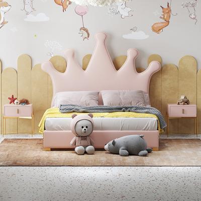 China Storage Princess Luxury Modern Pink Leather Bed Upholstered Children's Beds Room Wood Frame Furniture Bedroom For Girl Children for sale