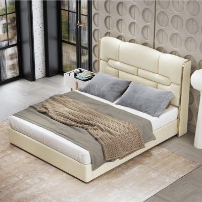 China Modern Luxury White Genuine Leather Storage Beds King Queen Size Frame Wood Under Bed Storage Designer Bed Comfort Set for sale