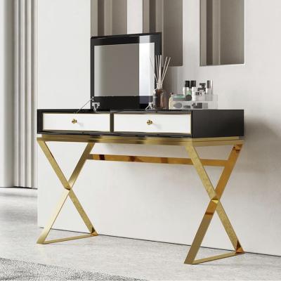 China Modern Storage Metal Dressers Makeup Tables With Mirror Stools Dressing Drawer Stainless Steel Vanity Make Up Table Stool Chair Designs for sale