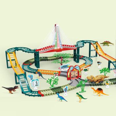 China Slot Toy Best Toy Dinosaur Car Assemble Track Set Toy With Lights 167pcs Dinosaur Track Toys Car HC546413 for sale