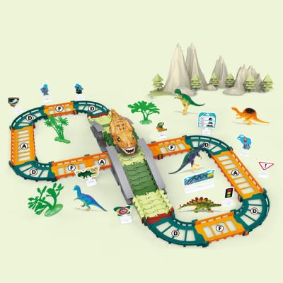 China Slot Toy Hot Product 96pcs Set Dinosaur Car Track Toys DIY Dinosaur Racing Car Tracks Adventure Toy Set HC546411 for sale