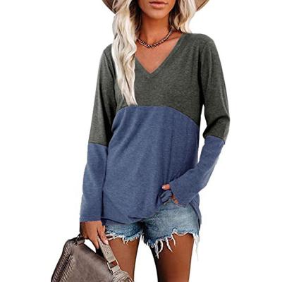 China 2022 QUICK DRY cheap casual spliced ​​round neck sports T-shirts sleeves t-shirts long sleeves patchwork blouse women oversized ladies for sale