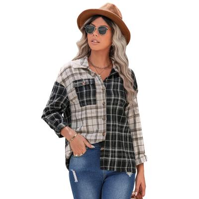 China 2022 breathable new fashion plus size korean elegent plaid long sleeve shirts fall autumn ladies women's blouses and shirts for sale