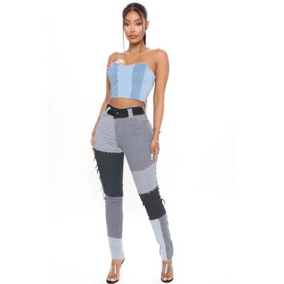 China 2022 Amazon New Style Fashionable Women's Breathable High Waist Ripped Pants Tassel Patchwork Pants Lady Girls Skinny Vintage Jeans for sale