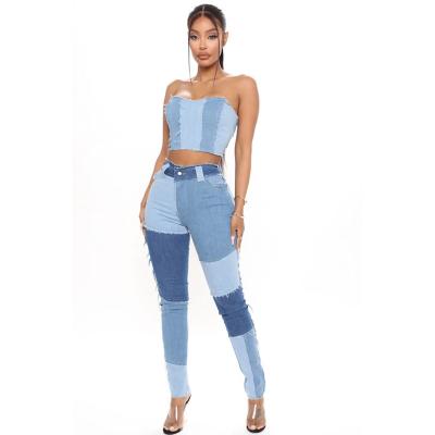 China Wholesale 2022 hot sale fashion stylish women's breathable high waist hollow out chic ripped bottom jeans plus size pants and trousers for sale