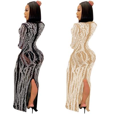 China Wholesale Anti-Static Rhinestone Sexy Long Sleeve Sexy Club Dress Ladies Diamond Evening Dresses Sparkly Night Dresses For Woman for sale