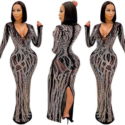 China New Arrival Diamonds Club Ladies Anti-Static Sexy Rhinestone Formal Dress Long Sparkly Night Dresses For Woman for sale