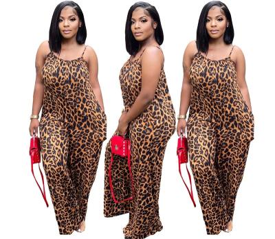 China Wholesale High Quality Anti-wrinkle Sexy Leopard Plus Size Lady Jumpsuit Women Big Size Elegant Overalls for sale