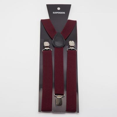 China Basic Y-Back AK030 Dark Red Basic style Adjustable Elasticated Polyester Unisex Adult Y Shape Clip-on Men's Suspenders for sale