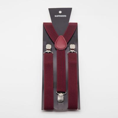 China Basic Y-Back AK032 Dark Wine Red Basic style Adjustable Elasticated Polyester Unisex Adult Y Shape Clip-on Men's Suspenders for sale