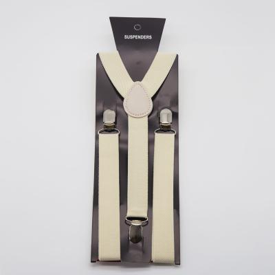 China Basic Y-Back AK035 Rice White Basic style Adjustable Elasticated Polyester Unisex Adult Y Shape Clip-on Men's Suspenders for sale