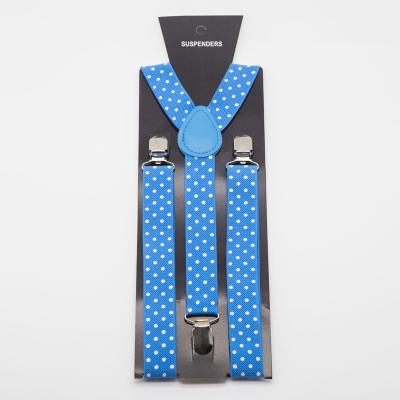 China Y-Back AK064 Sky Blue Elastic 3 Clip Dotted Brace Unisex Party Dot Pattern Suspenders for Men Shirt Women Adult for sale