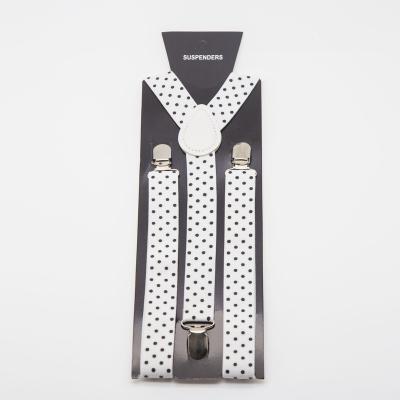 China Y-Back AK068 Pure White Elastic 3 Clip Dotted Brace Unisex Party Dot Pattern Suspenders for Men Shirt Women Adult for sale