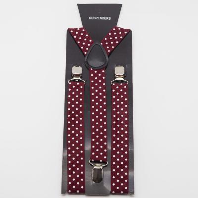 China Y-Back AK069 Wine Red Elastic 3 Clip Dotted Brace Unisex Party Dot Pattern Suspenders for Men Shirt Women Adult for sale