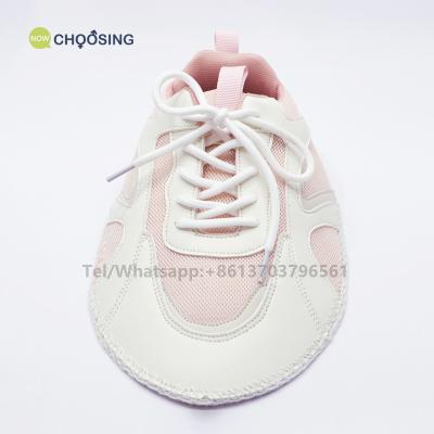 China Breathable and Fashionable Women's Shoes Breathable White Pink PU Material Upper High Quality Low Price Lace Up Semi Complete Shoe Upper for sale