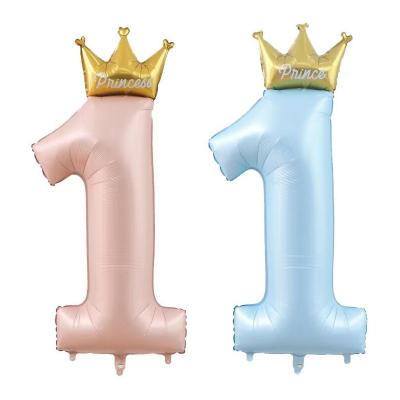 China AIMI Party Balloons Popular Large 40 Inch Crown Number 1 Set Princess Prince Birthday Party Decoration Blue Pink Foil Balloon for sale