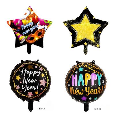 China AIMI Party Balloons Popular Happy New Year 18 Inch Round Star Shape Printing Photo Prop Party Decoration Foil Balloons for sale