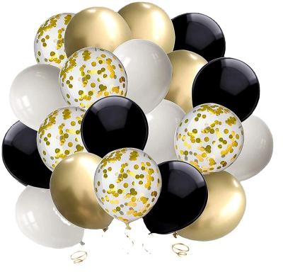 China Popular AIMI Party Balloons Black and Gold Confetti Balloon 50 White Gold Sliver Wedding Anniversary Package 12inch Latex Party Balloon Set for sale