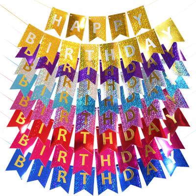 China AIMI Party Banner Popular Happy Birthday English Letters Fishtails Colorful Laser Banner Wall Decor Flags Baby Gift Party Decorations for sale