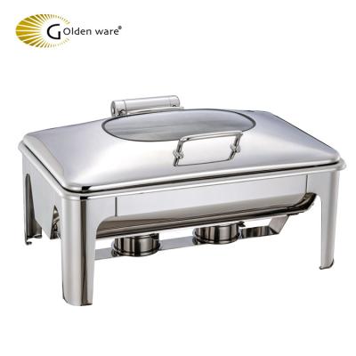 China Restaurnts Ware Hotel Golden Restaurant Supplies 18/10 Stainless Steel Buffet Dish Cheeky Food Warmer The Glass Dish for sale