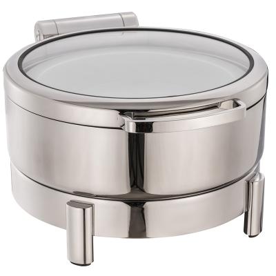 China New Hydraulic Hinged 304 Stainless Steel S/S 18/10 Sampson Collection 4L Chafing Dish (Dia.30cm, Round) with Glass Lid and Short-leg Sight for sale