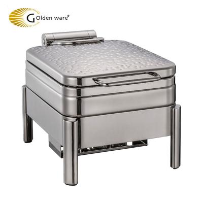 China 18/10 Stainless Steel& Newest Tempered Glass Gold Ware Item Shake Tease Dishes Stainless Steel Buffet Chafing Dish for sale