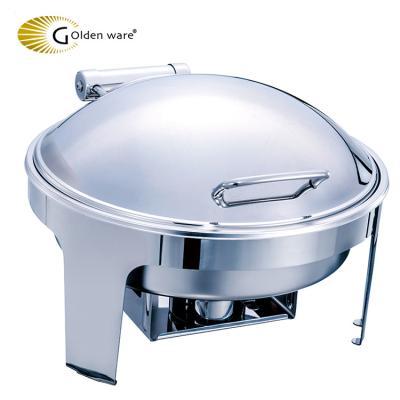 China Restaurnts Ware Buffet Restaurant Use 6L SS201# Stainless Steel Cylinder Desktop Chafing Dish Golden Oval Electric Heater for sale