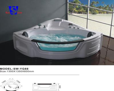 China Cheap 70x70 Cm Eco - Friendly Corner Round Solid Marble Whirlpool Massage Bathtub for sale