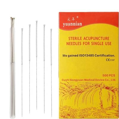 China Body YUANS NIAN Professional Supplier Silver Handle Needle 500 Pieces/Box Disposable Sterile Acupuncture Needles With Guide Tube for sale