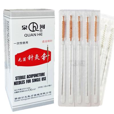 China Body QUAN IL Anti Allergy 100pcs/box Disposable Sterile Spiral Handmade Manual Acupuncture Needle Coil Handle for sale