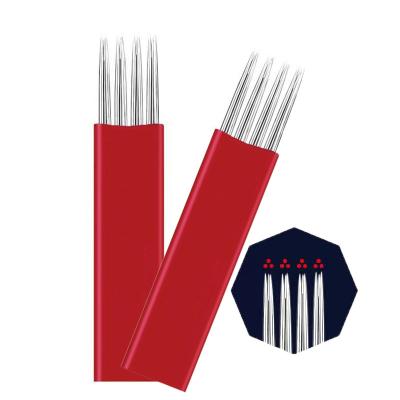 China YUANS NIAN Permanent Red Coating 4P Needles Stainless Steel Manual Tattoo Needle For Eyebrow Embroidery Semi Permanent Makeup for sale